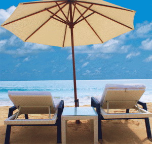 Loungers on Surin beach Phuket Thailand