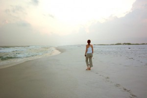 walking barefoot in sand