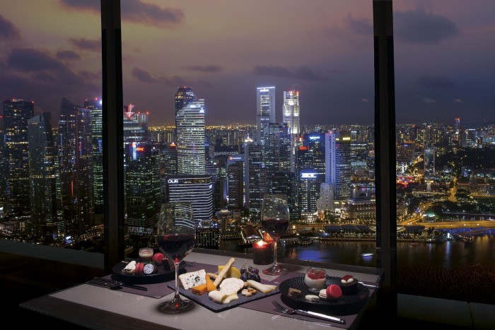 The Club at Marina Bay Sands Cheese and Chocolate Bar with night view