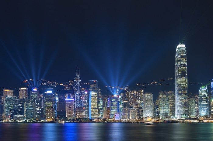 Laser show in Victoria Harbor of Hong Kong. Hong Kong Top Experiences