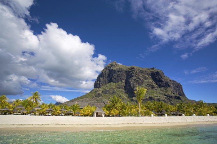 White sand beach near Le Morne Brabant mountain, Mauritius