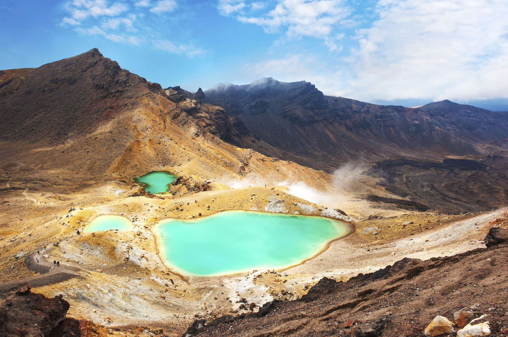 View at beautiful Emerald lakes on Tongariro Crossing track, Tongariro National Park, New Zealand