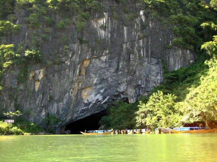The mouth of Phong Nha cave with underground river in Vietnam