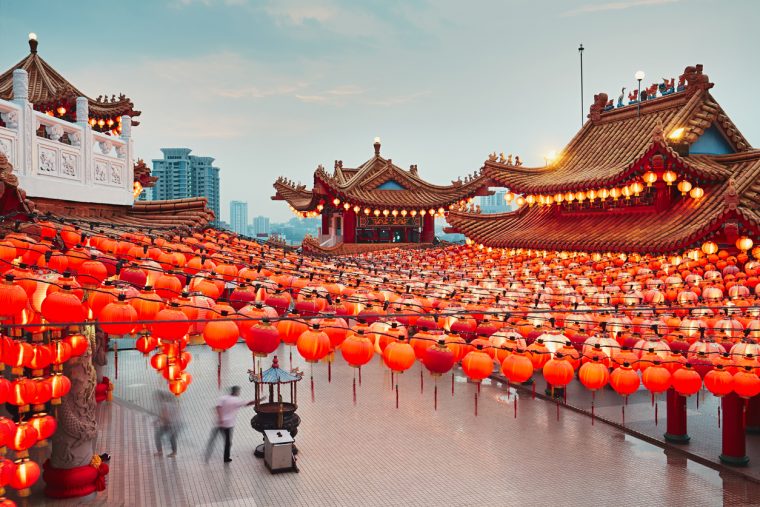 Thean Hou Temple and Kuala Lumpur skyline at the dusk, Malaysia